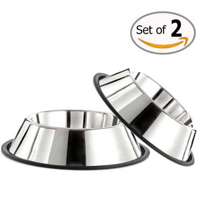 4LoveDogs Stainless-Steel Dog Bowls, 32 Oz (Set of 2)