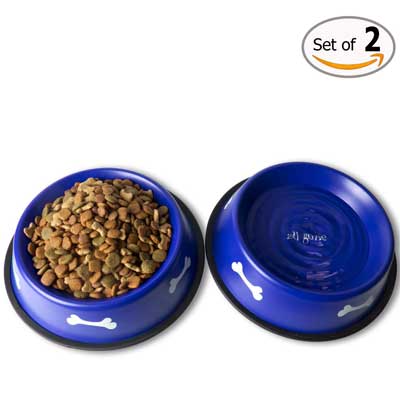 GPET Dog-Bowl with Rubber Base, Blue 32 Ounce (Set of 2)