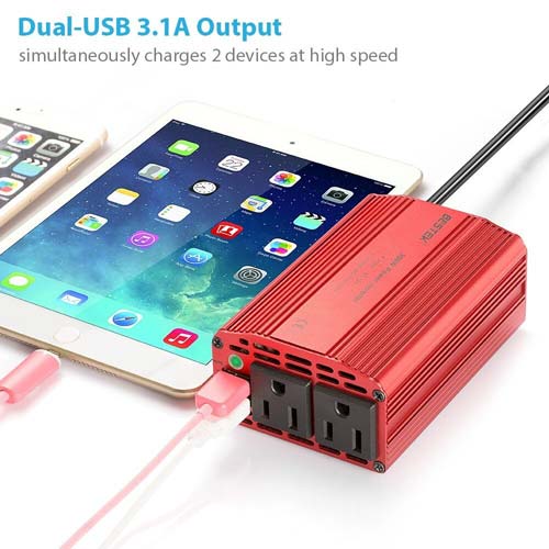 BESTEK Power Inverter 300W DC 12V-to-110V AC with Dual 3.1A USB Car Adapter