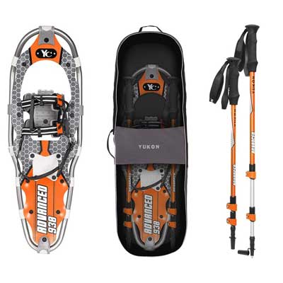 Yukon Charlie's Advanced 9 x 30 Inch Men's Snowshoe Kit with Poles and Bag, Orange