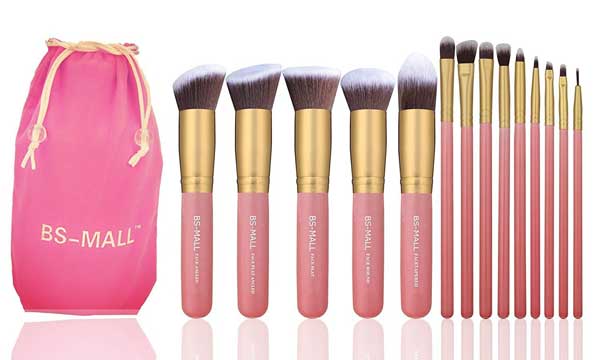 BS-MALL New 14 Pcs Makeup Brushes, Golden Pink