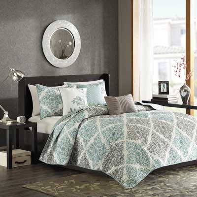 Madison Park Claire 6 Piece Quilted Coverlet Set, King/California King, Aqua