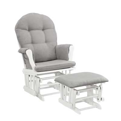 Angel Line Windsor Glider and Ottoman – White Wood Finish and Gray Cushion