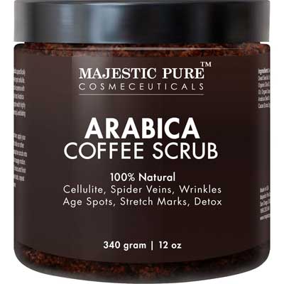 Majestic pure Arabica Coffee Scrub, 12 Oz- Natural Body Scrub for Skin care, Stretch Marks, Acne