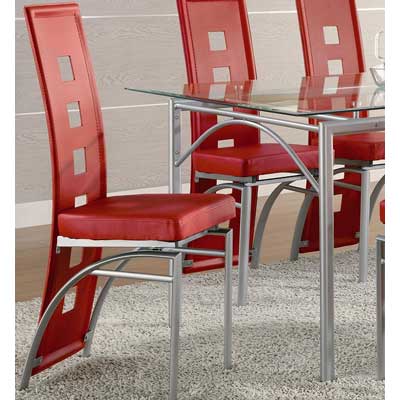 Coaster Set of 2 Dining Chairs Red Leather Like Metal Legs