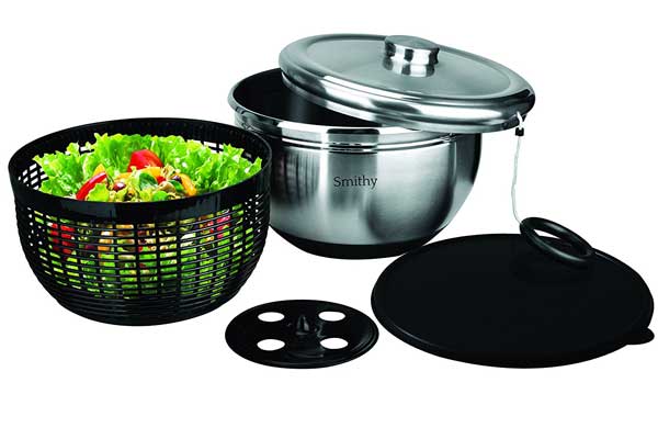 Premium Salad Spinner with Stainless Steel Serving Bowl and Storage Lid
