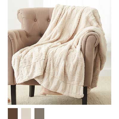 Pinzon Faux Fur Throw Blanket 63" x 87", Ivory