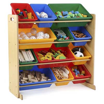 Tot Tutors Kids’ Toy Storage organizer with 12 plastic bins