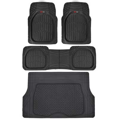 Motor Trend 4Pc Black Car Floor Mats Set Rubber Tortoise Liners