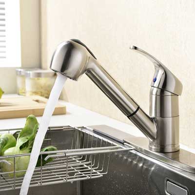 KINGO HOME Modern Brushed Nickel Single Handle Pull Out Sprayer Bar Kitchen Faucet