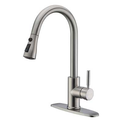 WEWE Single Handle High Arc Brushed Nickel Pull Out Kitchen Faucet