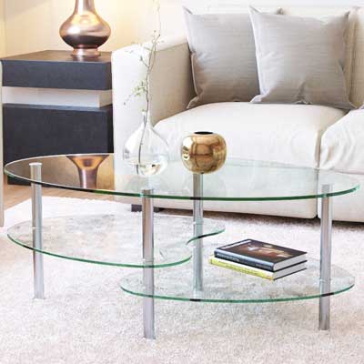 Ryan Rove Ashley 38-Inch Oval Two Tier All Clear Glass Coffee Table