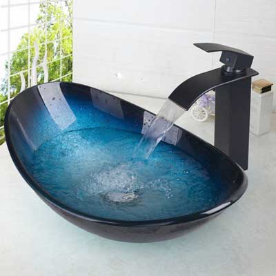 OUBONI Bathroom Vessel Sink Set Contemporary Tempered Glass