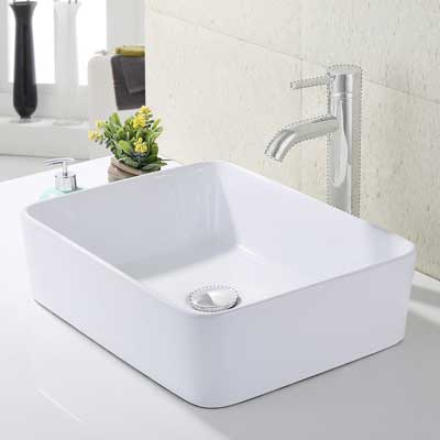 KES Bathroom Rectangular Porcelain Vessel Sink Above Counter White