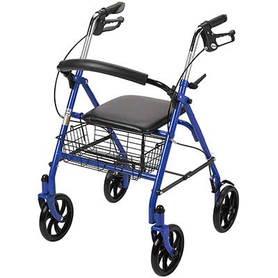 Drive Medical Four Wheel Walker Rollator with Fold Up Removable Back Support