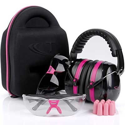 TRADESMART Pink Ear Muffs, Earplugs, Gun Safety Glasses and Protective Case