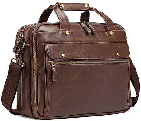 Bosidu Leather Men Briefcase Laptop Bag