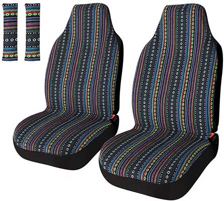 Copap Universal Stripe Colorful 4Pc Front Seat Covers Saddle Blanket