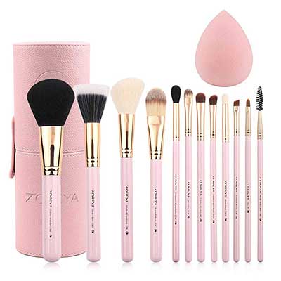 Zoreya 12pcs Pink Synthetic Makeup Brushes for Travel