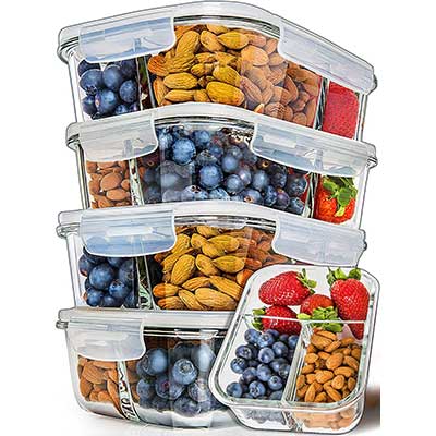 Prep Natural Glass Meal Prep Containers 3 Compartment